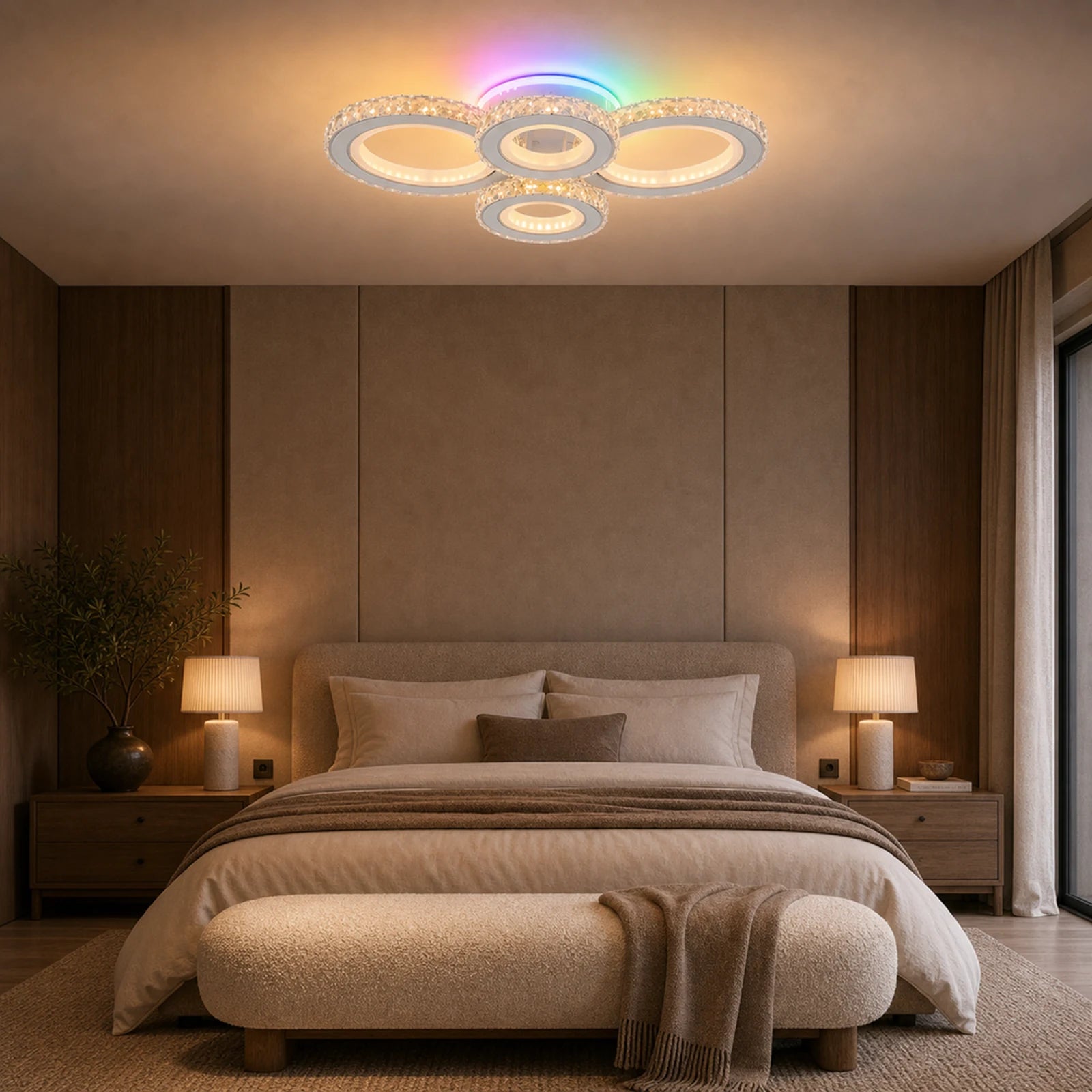 LED lustr s dálkovým ovládáním a krystalem NOVA ROTONDA RGB 82W, 4 kruhy, Studené/Teplé/Neutrální světlo, Stmívatelné, Bílá - 06_LT073-4WH.png