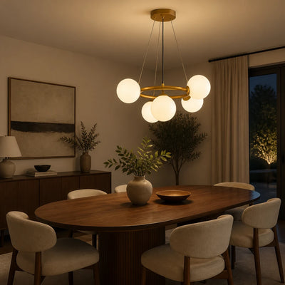Komorový lustr LOFT, 5x G9, bílé zlato, kov, nastavitelná výška, moderní