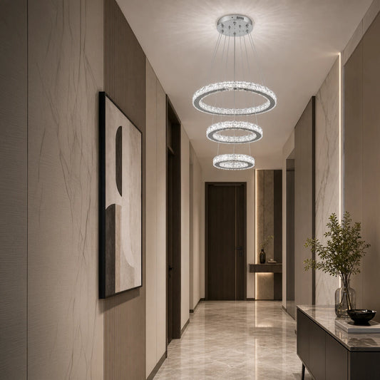 Lustra LED suspendata cu telecomanda si cristal PRISM LUMORA 63W, 3 Cercuri, lumina Rece/Calda/Neutra, Dimabila, Crom Lucios, Inaltime Reglabila - 08_LLC131-3CH.png