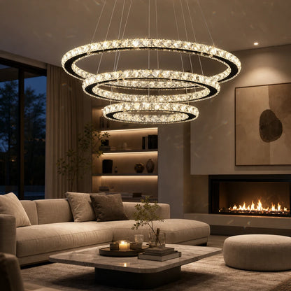 Závěsný LED lustr s dálkovým ovládáním a krystalem PRISM LUMINIS 79W, 3 kruhy, Studené/Teplé/Neutrální světlo, Stmívatelné, Chrom, Nastavitelná výška - 08_LT029.png