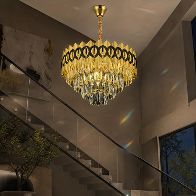 Křišťálový lustr PIERREFONDS Eleganza 8x E14, Průměr 48,5 cm, Lesklý zlatý, Nastavitelná výška