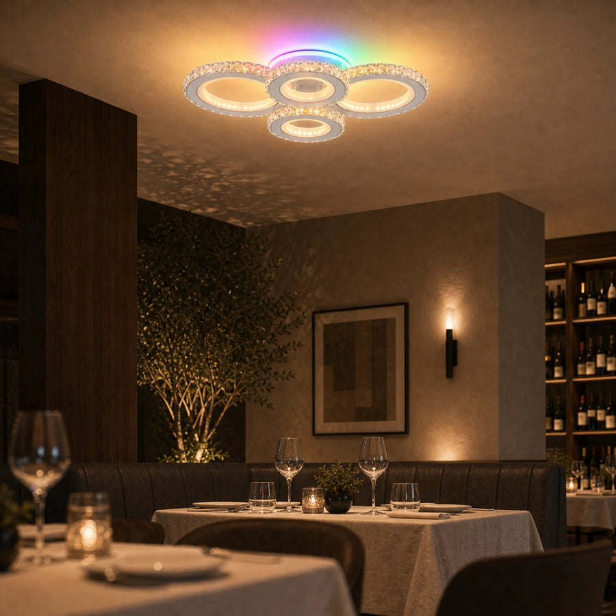 LED lustr s dálkovým ovládáním a krystalem NOVA ROTONDA RGB 82W, 4 kruhy, Studené/Teplé/Neutrální světlo, Stmívatelné, Bílá - 10_LT073-4WH.png