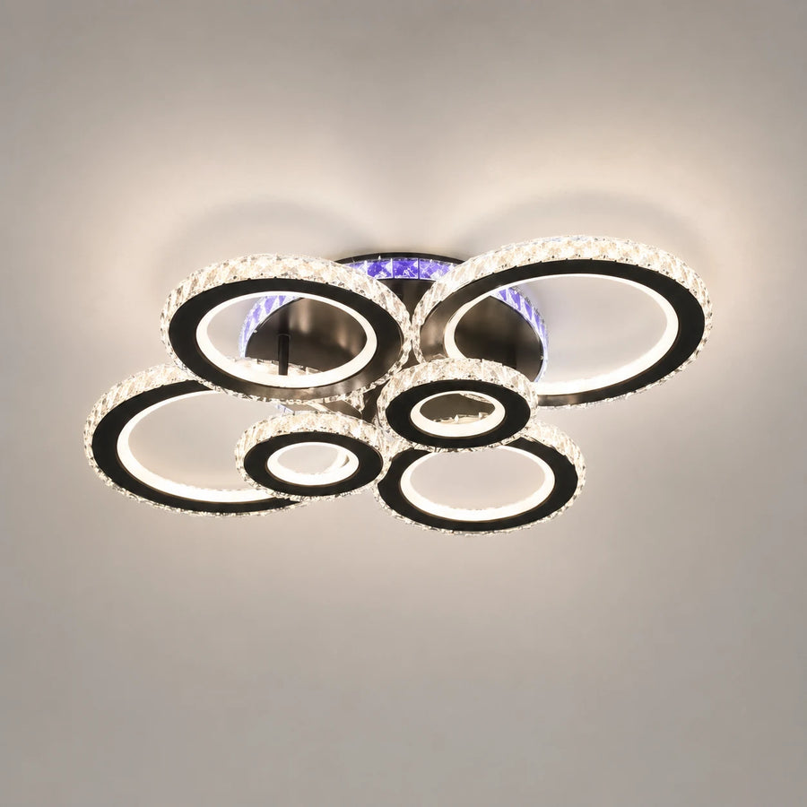 LED lustr s dálkovým ovládáním a krystalem NOVA ROTONDA RGB 145W, 6 kruhů, Studené/Teplé/Neutrální světlo, Stmívatelné, Černá - 10_LT073-6BK.png