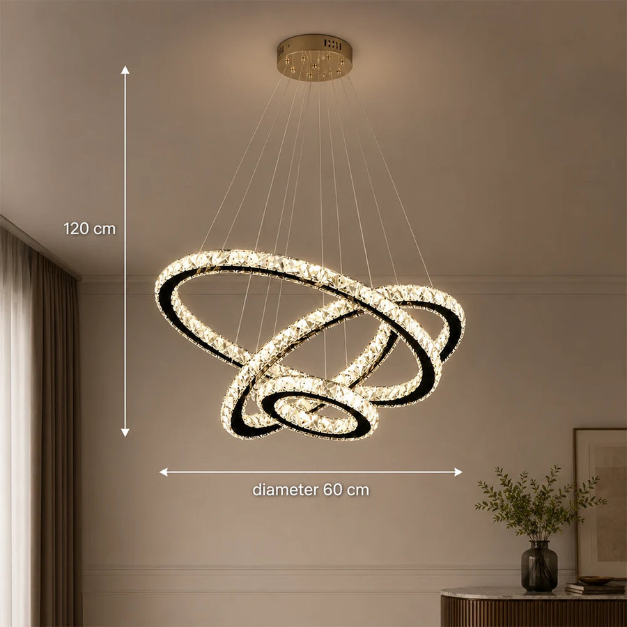 Závěsný LED lustr s dálkovým ovládáním a krystalem PRISM LUMINIS 79W, 3 kruhy, Studené/Teplé/Neutrální světlo, Stmívatelné, Chrom, Nastavitelná výška - 11_LT029.png