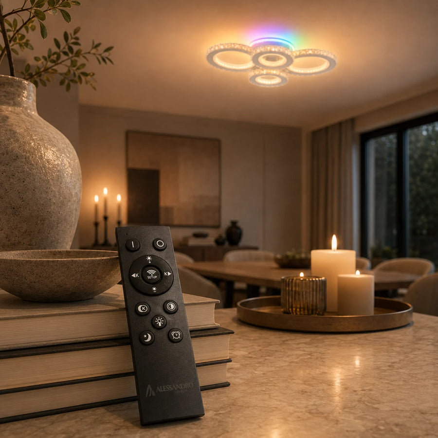 LED lustr s dálkovým ovládáním a krystalem NOVA ROTONDA RGB 82W, 4 kruhy, Studené/Teplé/Neutrální světlo, Stmívatelné, Bílá - 11_LT073-4WH.png