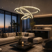 Závěsný LED lustr s dálkovým ovládáním a krystalem PRISM LUMINIS 79W, 3 kruhy, studené/teplé/neutrální světlo, stmívatelný, chrom, výškově nastavitelný - 12_LT029.png