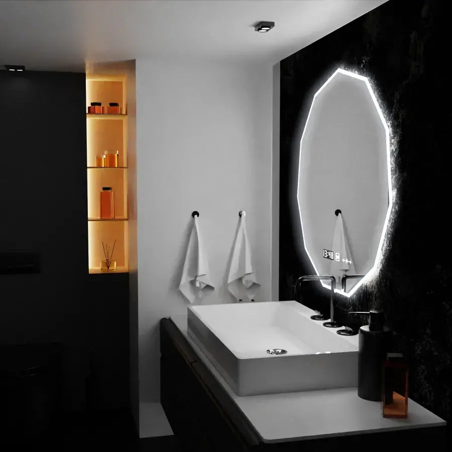 Mirror LED Polygon 70cm Judith Sensor Motiongllow Marcellow System Dezoring Clock & Dimable teploměr