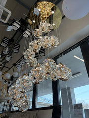 Křišťálový LED lustr KILKENNY Culmino, 144W, neutrální světlo, průměr 60cm, zlatý