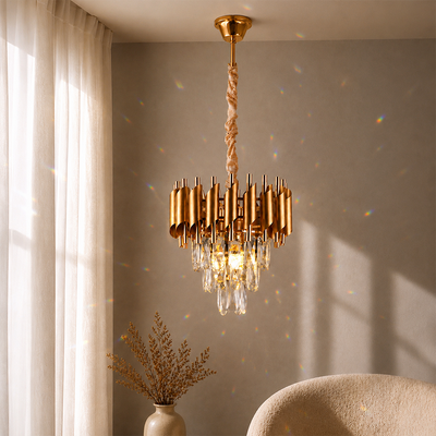 Křišťálový lustr VERSAILLES Petito 3xE14, průměr 30cm, zlatý, nastavitelná výška, kov a křišťál