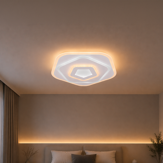 LED lustr s dálkovým ovládáním PENTAGON 59W, 40cm, studené/teplé/neutrální světlo 3000K/4000K/6000K, bílá, kov a akryl