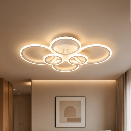 LED lustr s dálkovým ovládáním BETTY 82W, 6 kruhů, Studené/Teplé/Neutrální světlo, Stmívatelné, Bílá