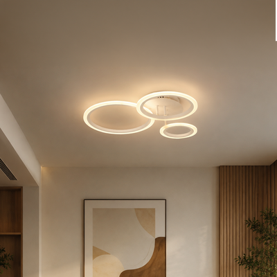 LED lustr s dálkovým ovládáním BETTY 40W, 3 kruhy, studené/teplé/neutrální světlo, stmívatelné, bílá, kov a akryl