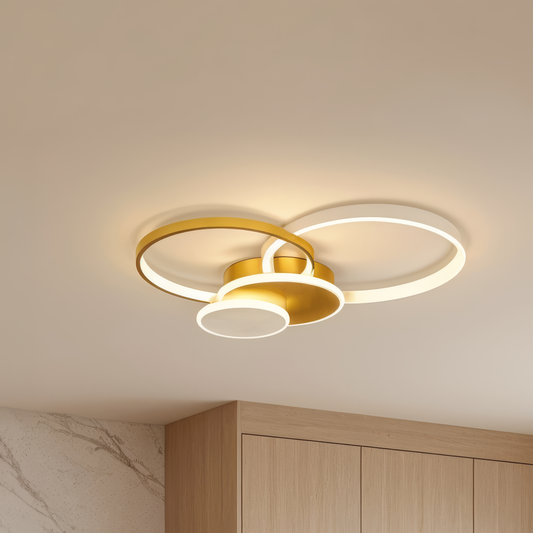 LED lustr s dálkovým ovládáním KILLIAN 80W, 4 kruhy, Studené/Teplé/Neutrální světlo, Stmívatelné, Zlatá