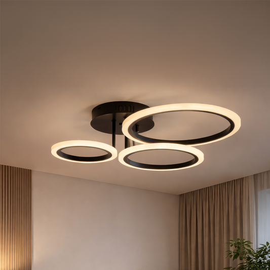 LED lustr s dálkovým ovládáním BETTY 40W, 3 kruhy, Studené/Teplé/Neutrální světlo, Stmívatelné, Černá