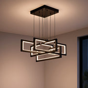 LED lustr s dálkovým ovládáním, Závěsný 96W, 4 prvky, Studené/Teplé/Neutrální světlo, Stmívatelné, Nastavitelná výška, Černá