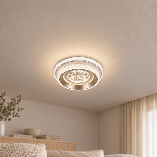 LED lustr KALESO Petito, 37W, průměr 24,5 cm, teplé/neutrální/studené světlo, bílá, kov a krystal