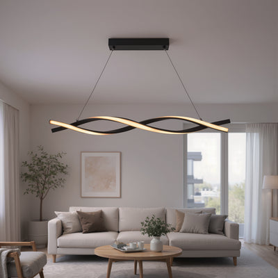 Závěsný LED lustr s dálkovým ovládáním, FLUX, 27W, 116cm, studené/teplé/neutrální světlo 3000K/4000K/6000K, stmívatelný, černý, nastavitelná výška, kov a silikon