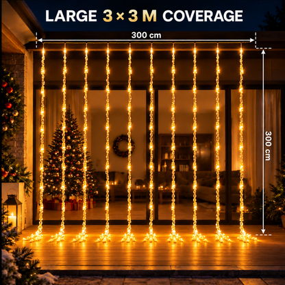 Vánoční instalace typu deště, teplé světlo, 300 x 300 cm, 320 LED