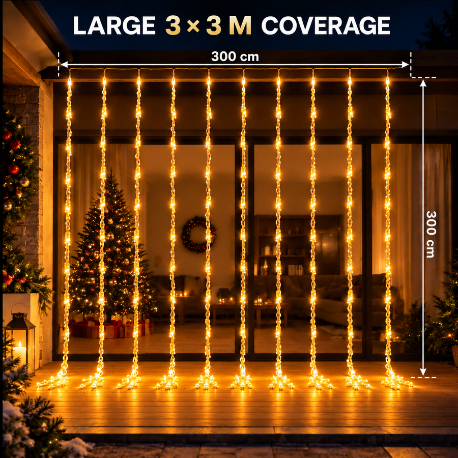 Vánoční instalace typu deště, teplé světlo, 300 x 300 cm, 320 LED