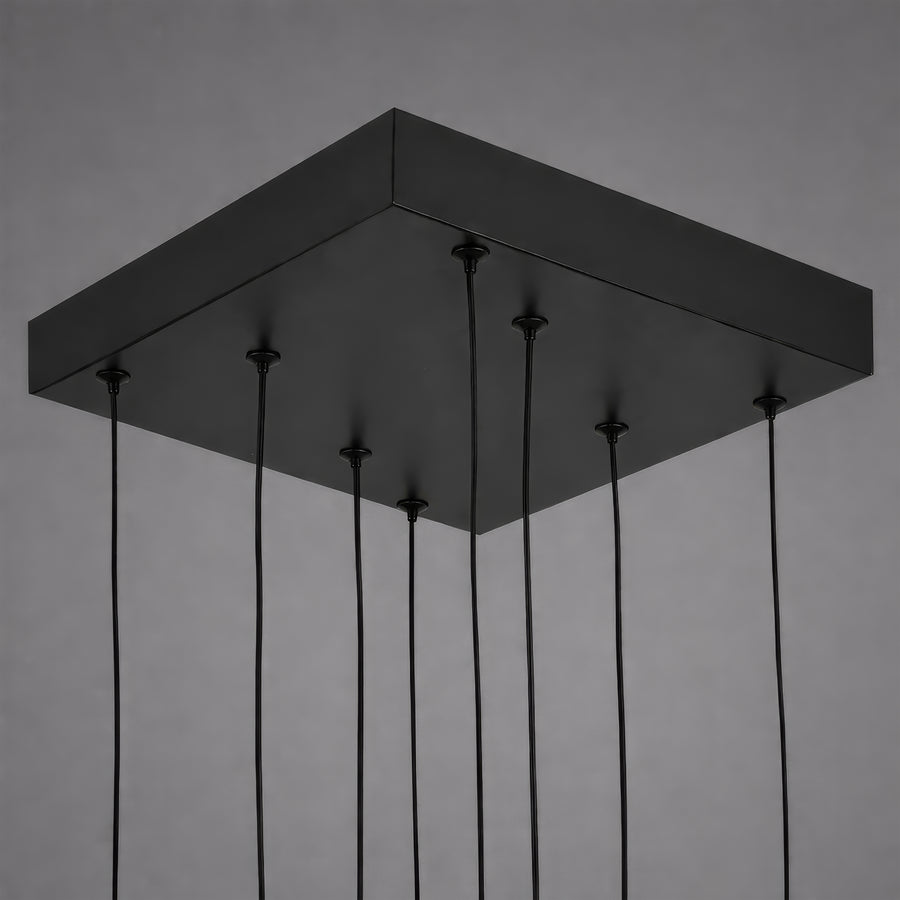 LED lustr s dálkovým ovládáním, Závěsný 96W, 4 prvky, Studené/Teplé/Neutrální světlo, Stmívatelné, Nastavitelná výška, Černá