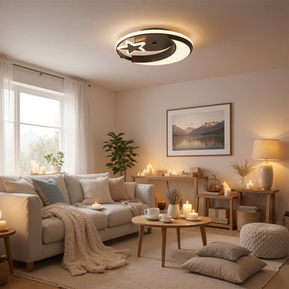 LED lustr s dálkovým ovládáním ALYONA 44W, Měsíc a hvězda, Studené/Teplé/Neutrální světlo, Stmívatelné, Černá