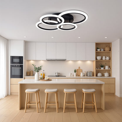 LED lustr s dálkovým ovládáním BETTY 44W, 4 kruhy, Studené/Teplé/Neutrální světlo, Stmívatelné, Černá