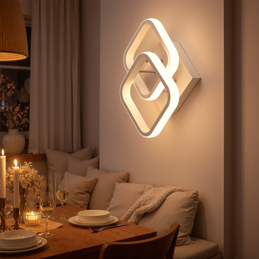 VERTEX Matrix LED lustr, překrývající se diamanty, kovové rámy, 11W, 2 diamanty, studené/teplé/neutrální světlo 3000K/4000K/6000K, bílá