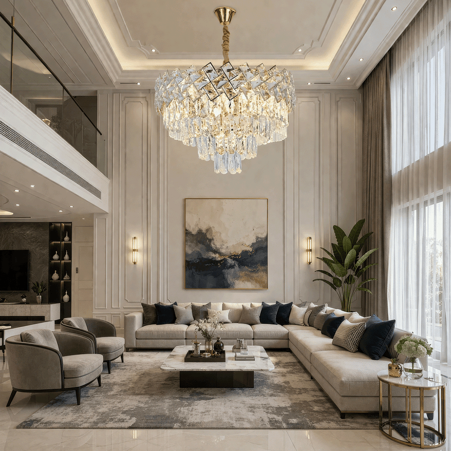 Křišťálový lustr WINDSOR Eleganza 8x E14, průměr 39 cm, lesklé zlato, nastavitelná výška, kov a křišťál