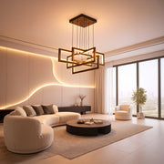 LED lustr s dálkovým ovládáním, Závěsný 96W, 4 prvky, Studené/Teplé/Neutrální světlo, Stmívatelné, Nastavitelná výška, Černá