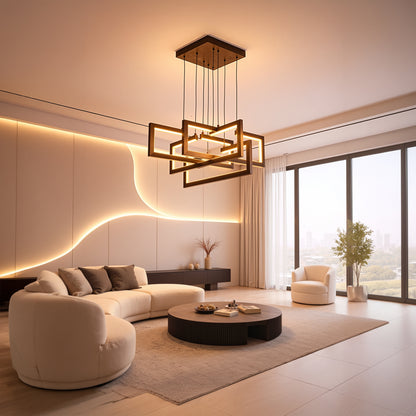 LED lustr s dálkovým ovládáním, Závěsný 96W, 4 prvky, Studené/Teplé/Neutrální světlo, Stmívatelné, Nastavitelná výška, Černá