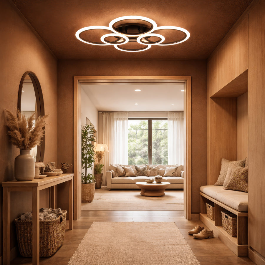 LED lustr s dálkovým ovládáním BETTY 82W, 6 kruhů, Studené/Teplé/Neutrální světlo, Stmívatelné, Černá