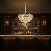 Candelabru Cristal JARDIN Magno 14xE14, Diametru 60cm, Inaltime 35cm, Auriu Lucios, Inaltime Reglabila, Design Elegant