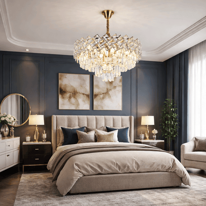 Křišťálový lustr WINDSOR Eleganza 8x E14, průměr 39 cm, lesklé zlato, nastavitelná výška, kov a křišťál