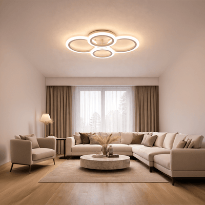 LED lustr s dálkovým ovládáním BETTY 43W, 4 kruhy, Studené/Teplé/Neutrální světlo, Stmívatelné, Bílá