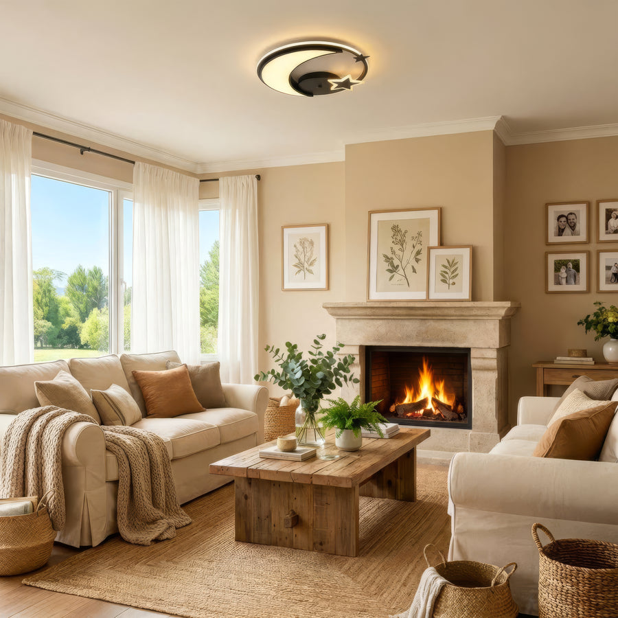 LED lustr s dálkovým ovládáním ALYONA 44W, Měsíc a hvězda, Studené/Teplé/Neutrální světlo, Stmívatelné, Černá