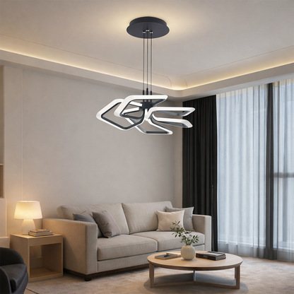 Závěsný LED lustr s dálkovým ovládáním 103W, 5 čtverců, studené/teplé/neutrální světlo, stmívatelný, černý
