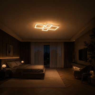LED lustr s dálkovým ovládáním ELLA 67W, 4 čtverce, studené/teplé/neutrální světlo, stmívatelné, bílá