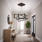 LED lustr s dálkovým ovládáním, Závěsný 96W, 4 prvky, Studené/Teplé/Neutrální světlo, Stmívatelné, Nastavitelná výška, Černá