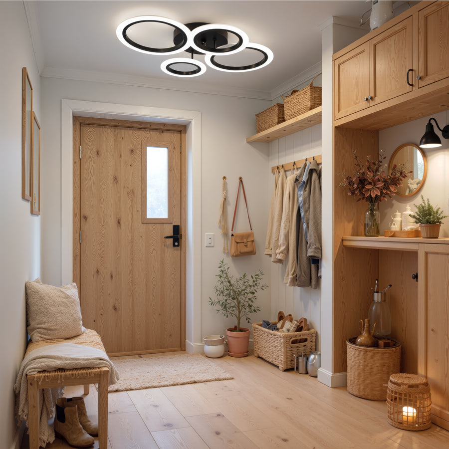 LED lustr s dálkovým ovládáním BETTY 44W, 4 kruhy, Studené/Teplé/Neutrální světlo, Stmívatelné, Černá