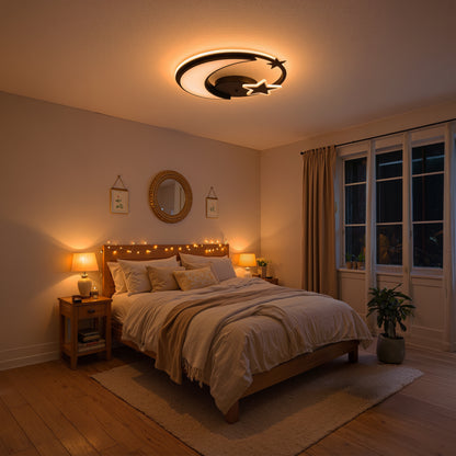 LED lustr s dálkovým ovládáním ALYONA 44W, Měsíc a hvězda, Studené/Teplé/Neutrální světlo, Stmívatelné, Černá