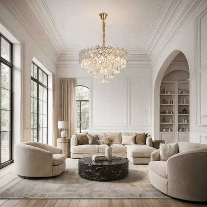 Křišťálový lustr WINDSOR Eleganza 8x E14, průměr 39 cm, lesklé zlato, nastavitelná výška, kov a křišťál