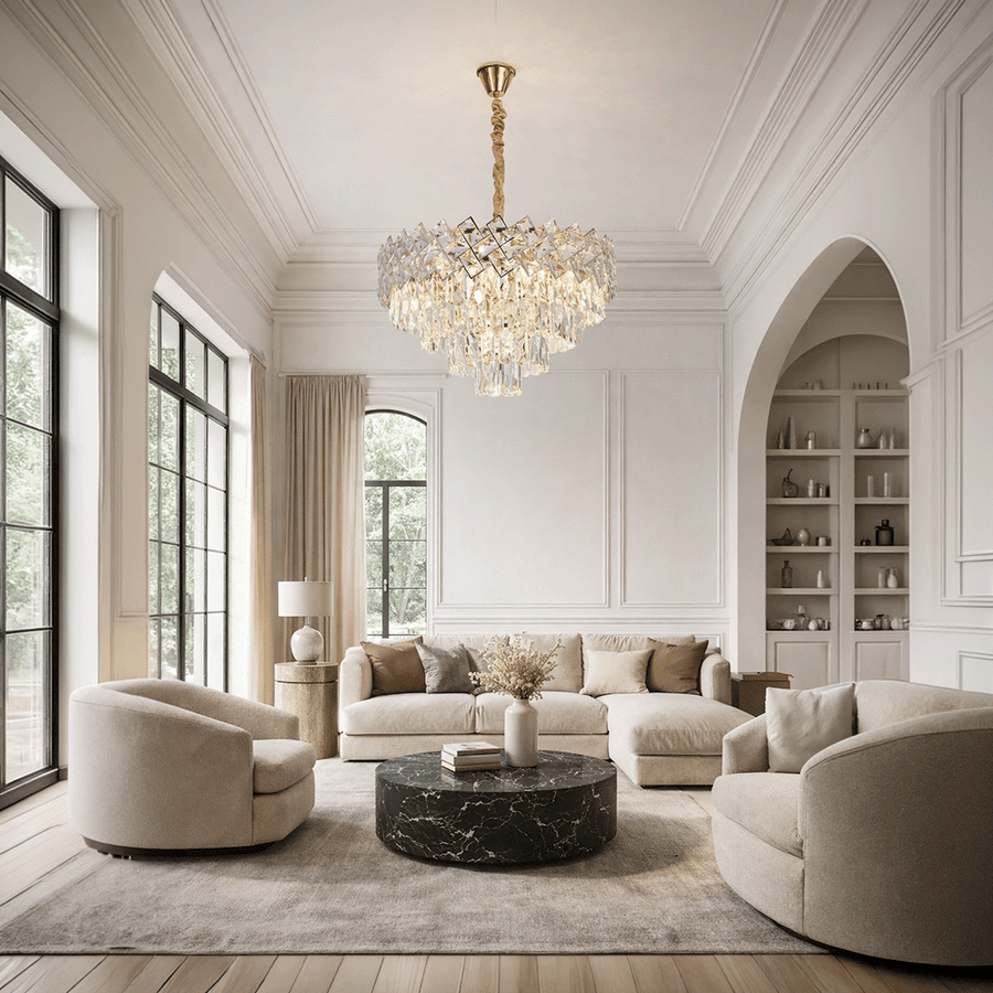 Křišťálový lustr WINDSOR Eleganza 8x E14, průměr 39 cm, lesklé zlato, nastavitelná výška, kov a křišťál