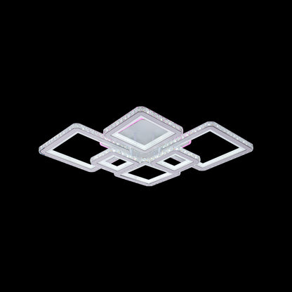 LED lustr s dálkovým ovládáním a krystalem QUADRIS RGB 170W, 6 čtverců, studené/teplé/neutrální světlo, stmívatelný, bílý