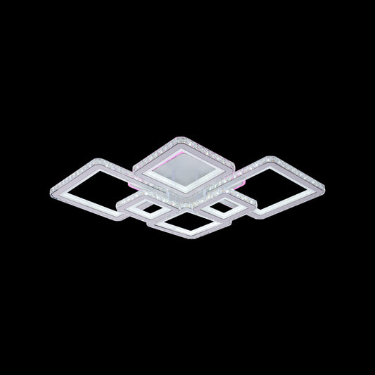 LED lustr s dálkovým ovládáním a krystalem QUADRIS RGB 170W, 6 čtverců, studené/teplé/neutrální světlo, stmívatelný, bílý