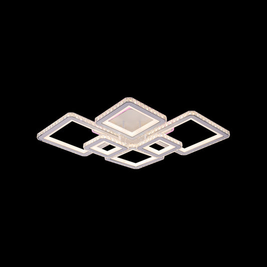 LED lustr s dálkovým ovládáním a krystalem QUADRIS RGB 175W, 6 čtverců, studené/teplé/neutrální světlo, stmívatelný, bílý