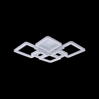 LED lustr s dálkovým ovládáním a krystalem QUADRIS RGB 170W, 6 čtverců, studené/teplé/neutrální světlo, stmívatelný, bílý