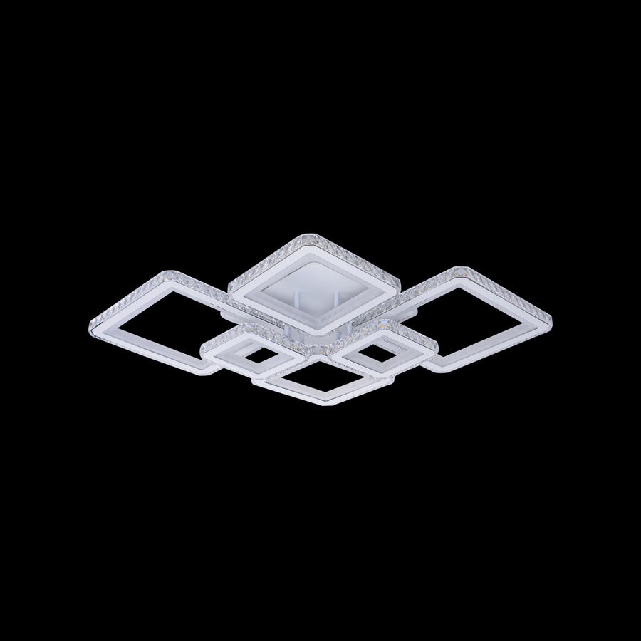 LED lustr s dálkovým ovládáním a krystalem QUADRIS RGB 170W, 6 čtverců, studené/teplé/neutrální světlo, stmívatelný, bílý