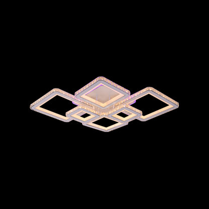 LED lustr s dálkovým ovládáním a krystalem QUADRIS RGB 170W, 6 čtverců, studené/teplé/neutrální světlo, stmívatelný, bílý