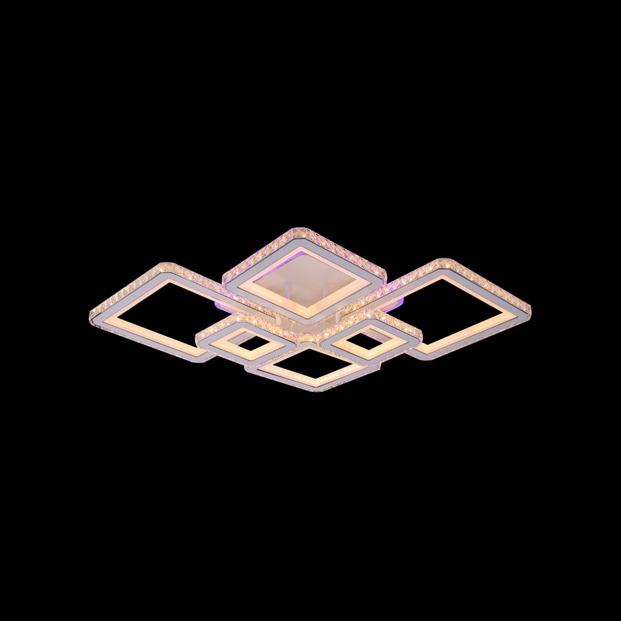 LED lustr s dálkovým ovládáním a krystalem QUADRIS RGB 170W, 6 čtverců, studené/teplé/neutrální světlo, stmívatelný, bílý