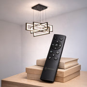 LED lustr s dálkovým ovládáním, Závěsný 96W, 4 prvky, Studené/Teplé/Neutrální světlo, Stmívatelné, Nastavitelná výška, Černá